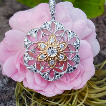 10k Yellow and White Gold Diamond Filigree Pendant -  DPD-26664